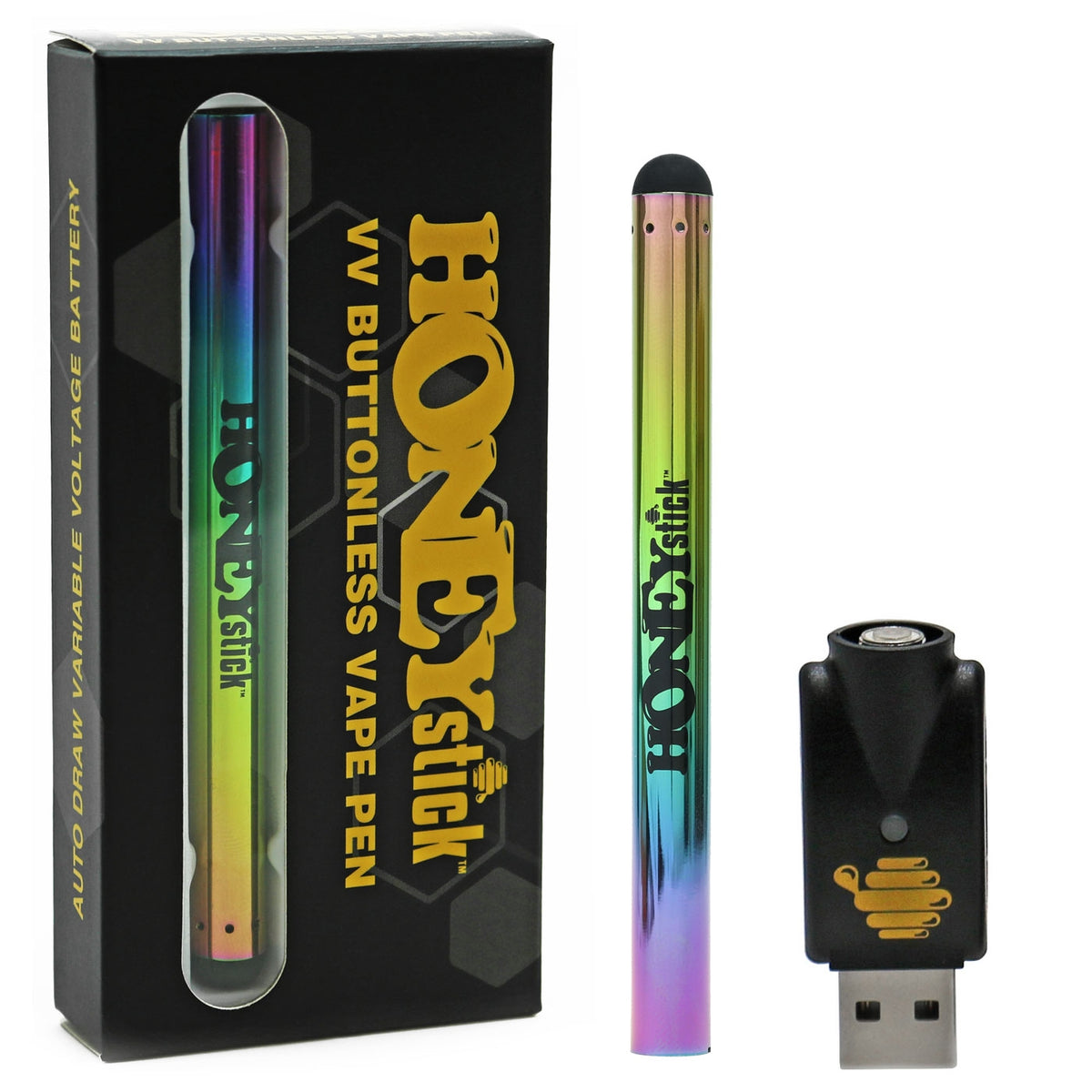 Multicolor Buttonless 510 Thread Battery by Honeystick Multicolor Buttonless 510 Thread Battery by Honeystick