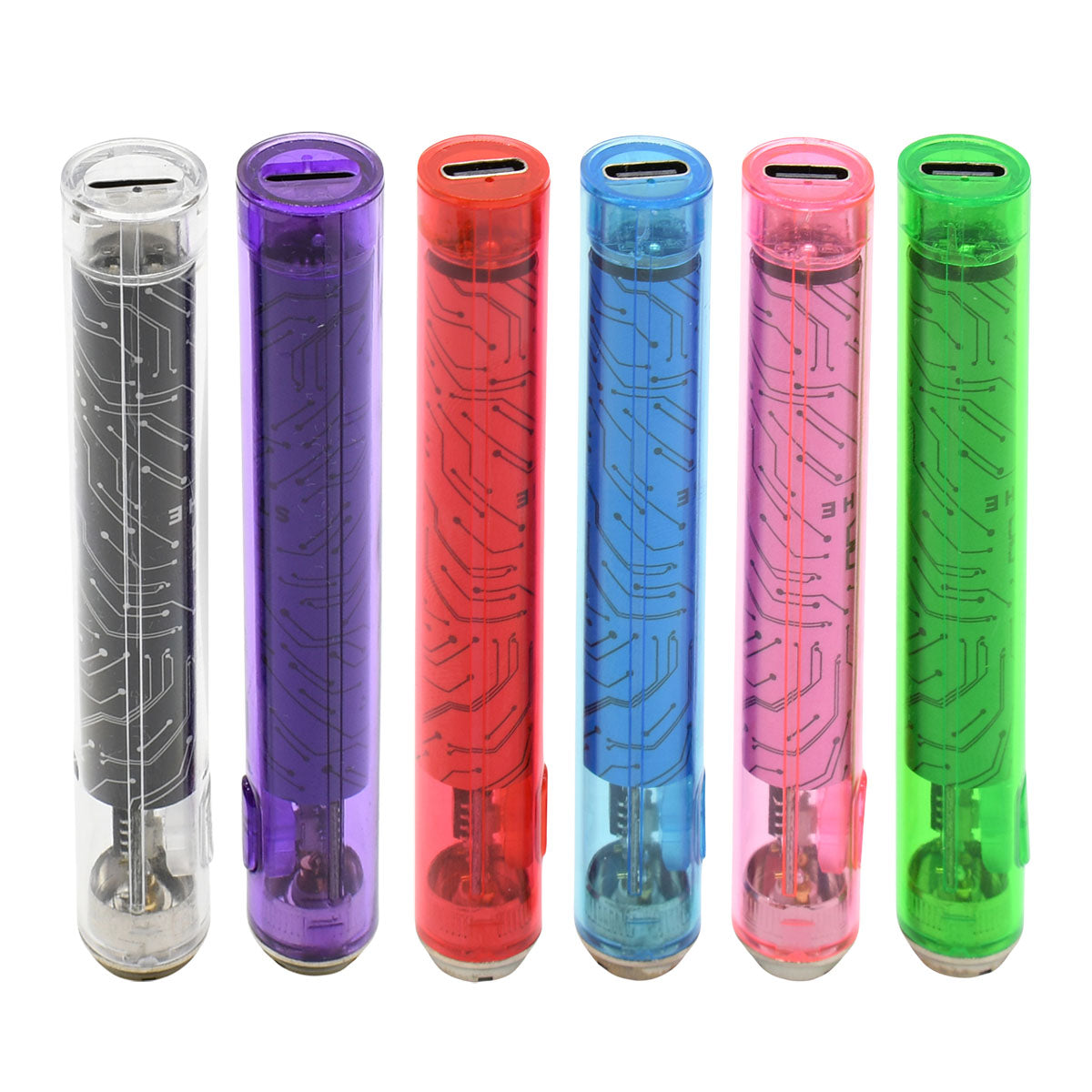 6 color options 510 vape battery showing bottom USB-C charging port