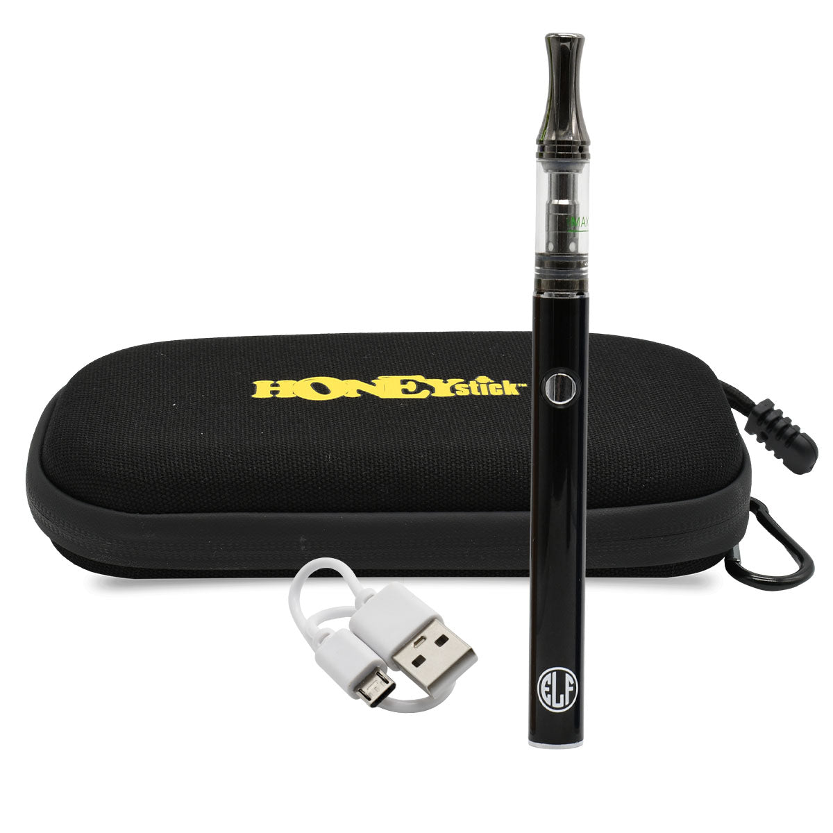 Black Color Option - Elf Vape Pen Kit - Elf 510 Battery, Micro-USB Charger, Vape Cart and Honeystick Zipper Case