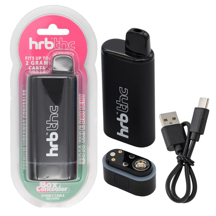 HRB THC Box Concealer 510 cartridge battery with USB-C cable