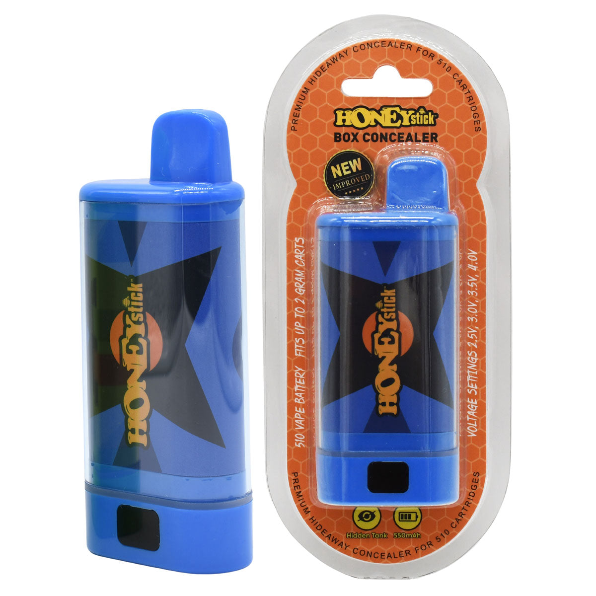 Blue Box Cartridge Vape Concealer - Front and shown in original packaging 