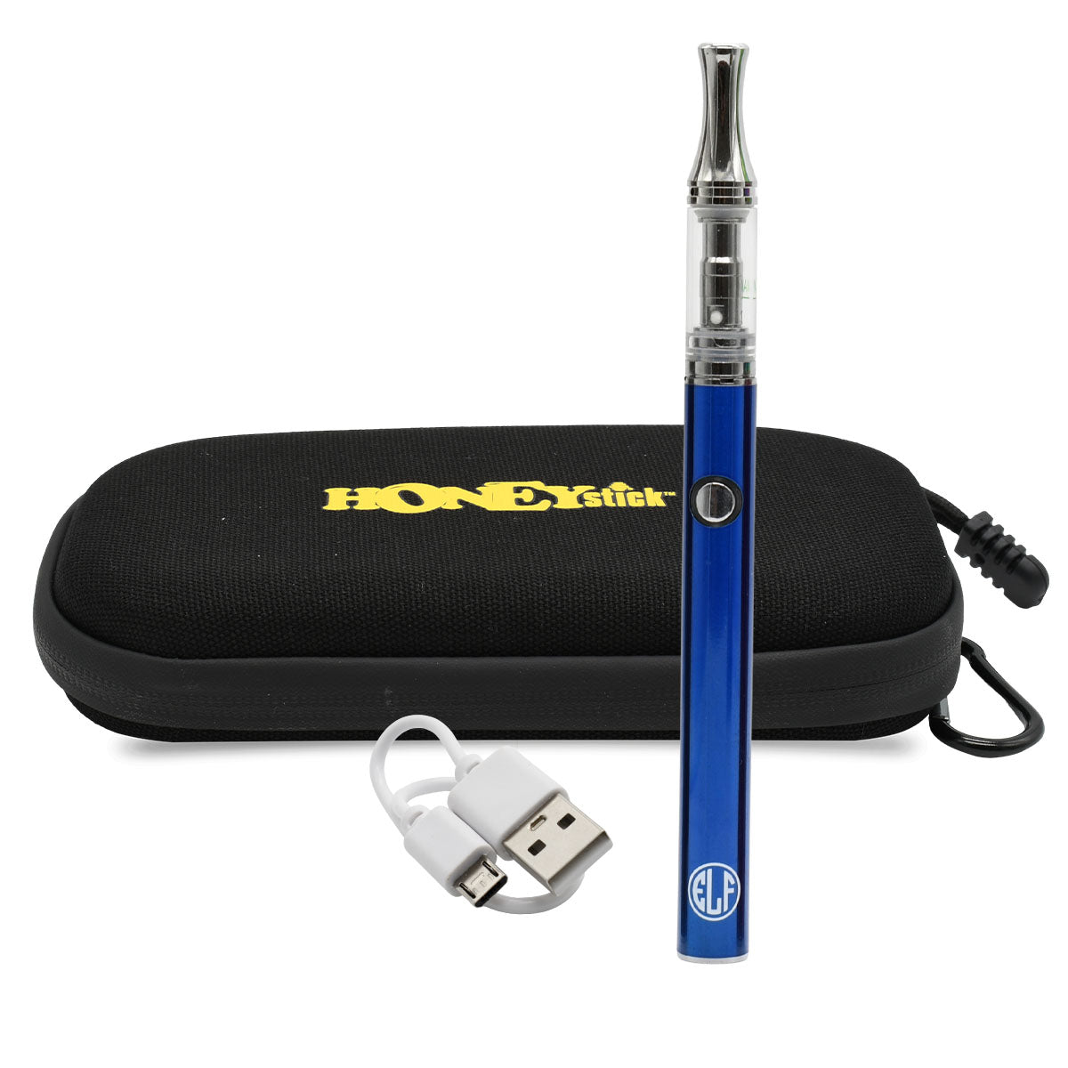 Blue Color Option - Elf Vape Pen Kit - Elf 510 Battery, Micro-USB Charger, Vape Cart and Honeystick Zipper Case
