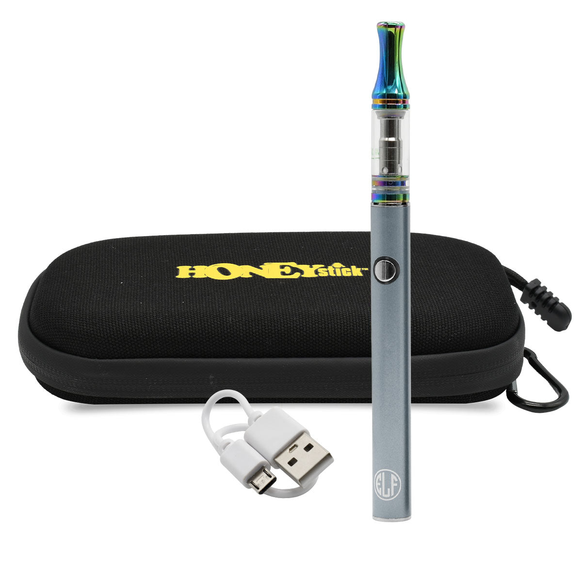 Silver Color Option - Elf Vape Pen Kit - Elf 510 Battery, Micro-USB Charger, Vape Cart and Honeystick Zipper Case