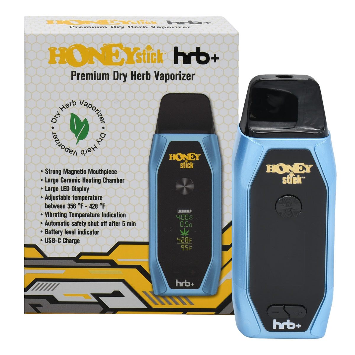 Blue HRB+ Vaporizer with packaging box.