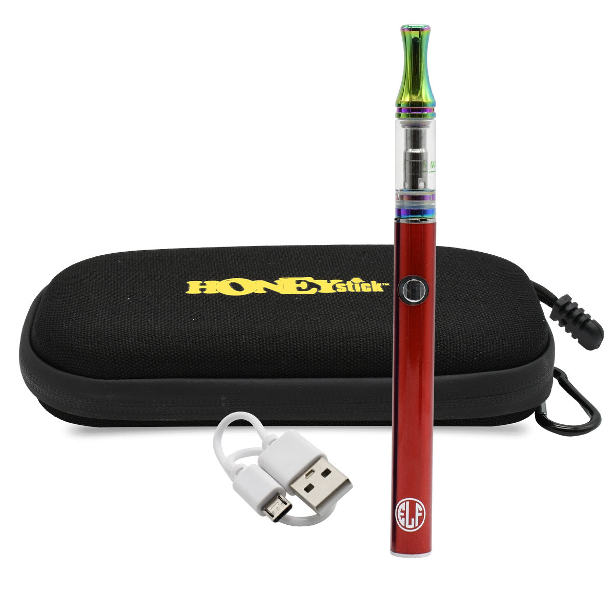 Red Color Option - Elf Vape Pen Kit - Elf 510 Battery, Micro-USB Charger, Vape Cart and Honeystick Zipper Case