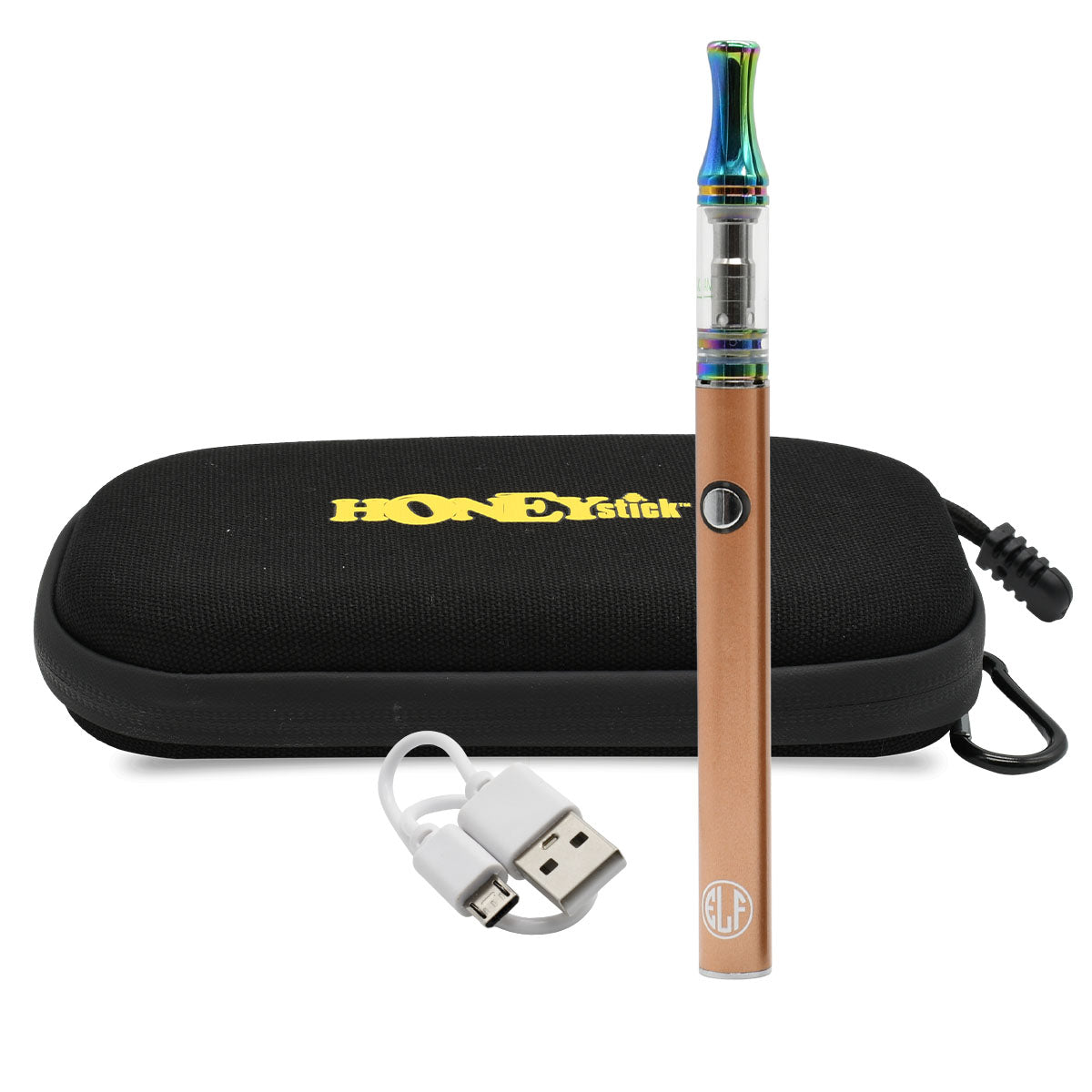 Rose Gold Color Option - Elf Vape Pen Kit - Elf 510 Battery, Micro-USB Charger, Vape Cart and Honeystick Zipper Case