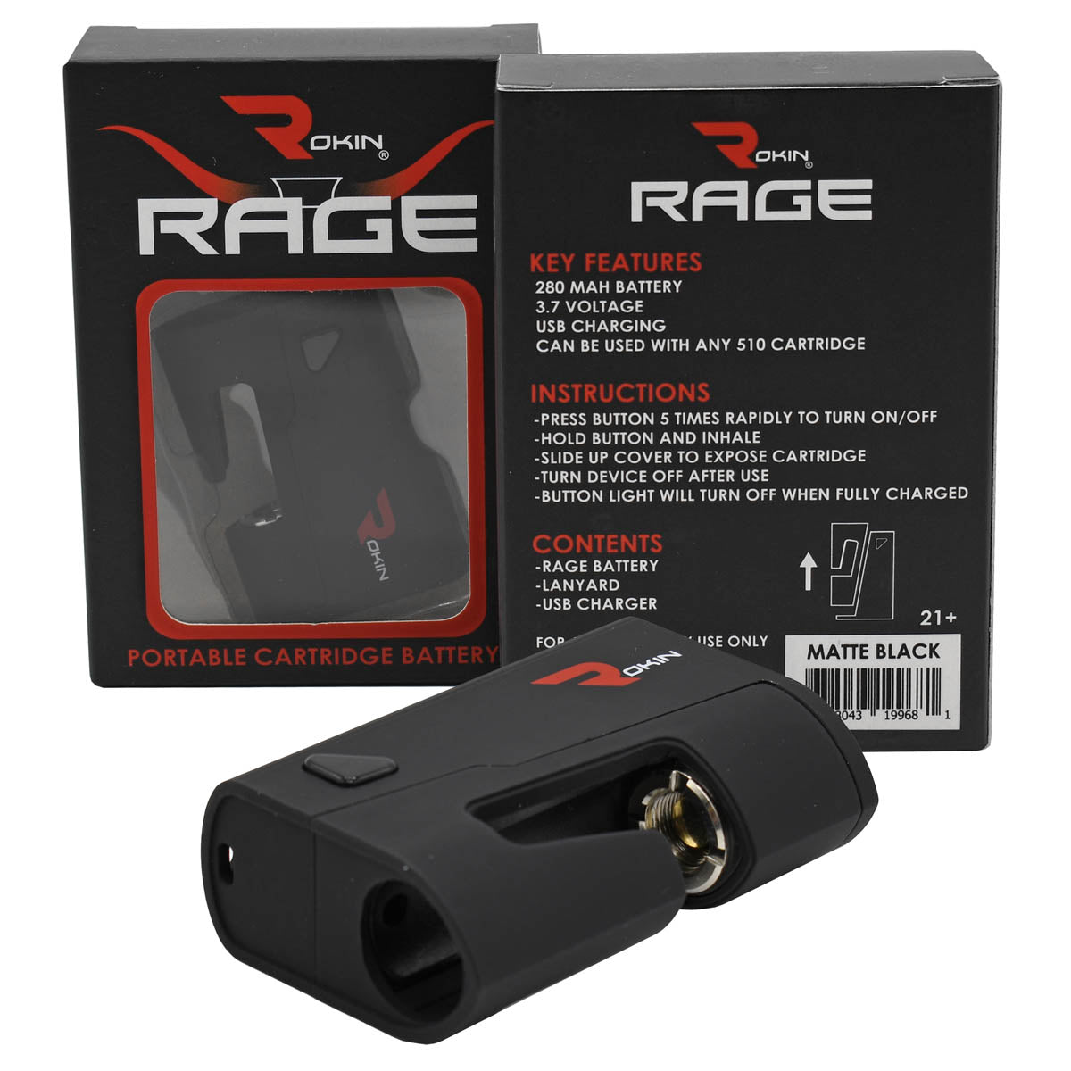Rokin Rage portable vape battery in black w/ box 