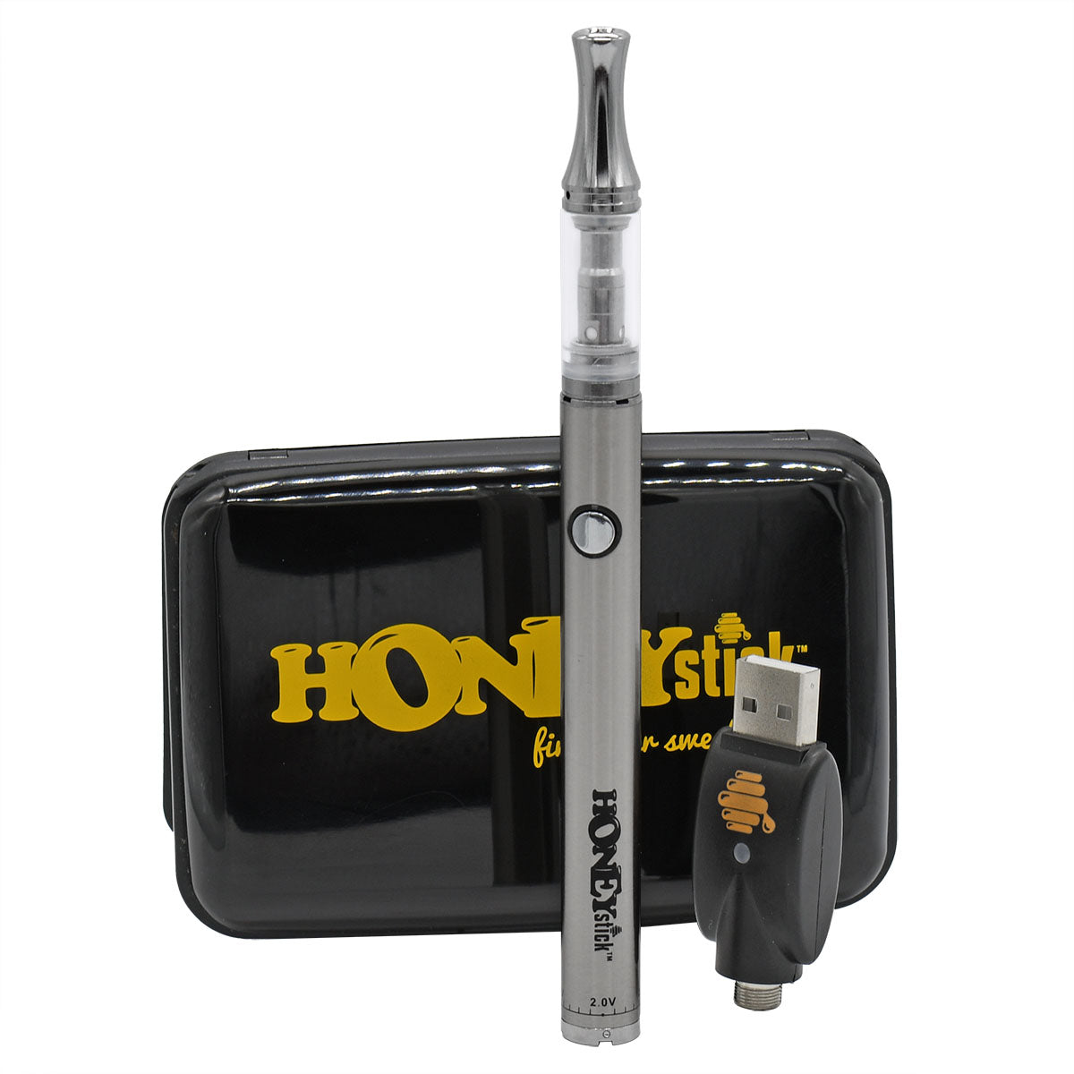 HoneyStick Twist 51 Vape Pen Kit - silver vape battery and silver vape cartridge